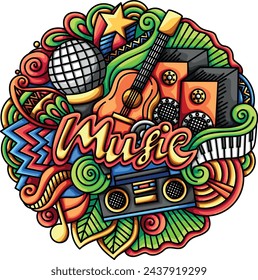 Ilustración de diseño de plantillas de vectores de Doodle de música