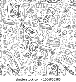 Music - doodles collection. Vector. musical instruments. seamless