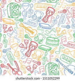 Music - doodles collection. Vector. musical instruments. seamless