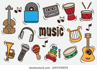 music doodles good for background, wallpaper, element design, kids education, etc