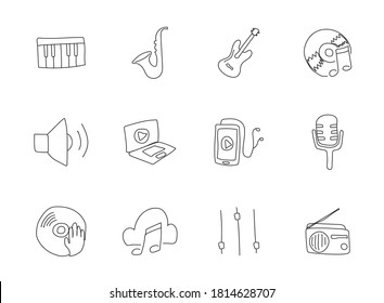 music doodles isolated on white.music icon set for web design, user interface, mobile apps and print