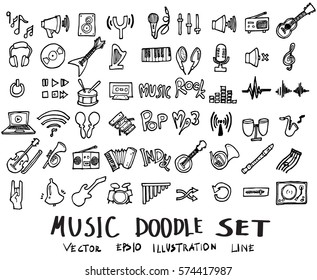 Music doodles line vector illustration