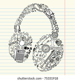 Music doodles in the shape of a earphones