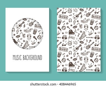 Music doodles vector flyer, brochure, business card template