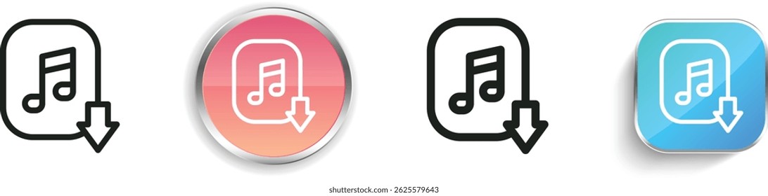 ícone de download de música. Design fino, linear, regular e estilo botão isolado no fundo branco