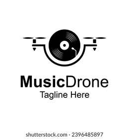 Music Drone Vinyl Disk Record Logo Design Template.