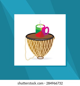 music drum with coffee cup vector illustration 