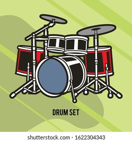 Music drum set with green background
