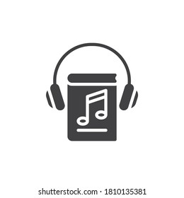 Icono vectorial del libro electrónico de música. signo plano relleno para concepto móvil y diseño web. Icono de glifo de libro de audio de lección de música. Símbolo de aprendizaje electrónico, ilustración del logotipo. Gráficos vectoriales