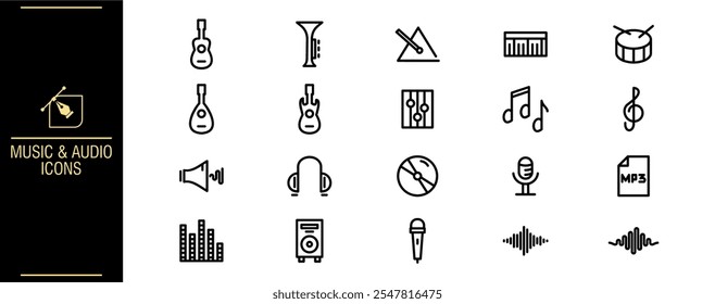 Ícones de traçado editáveis de música. Música, Áudio, Ícones de som, Ícones de linha fina de vetor Música ou logotipo.