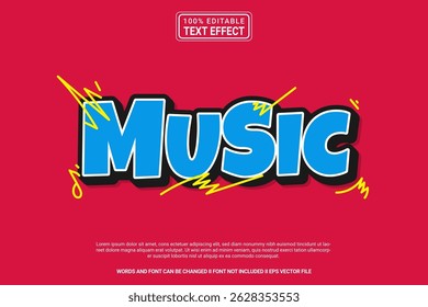 Music Editable Vector 3D Text Effect – colorful and modern typography with cartoon style for poster, branding, social media