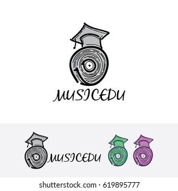 Music Education Logo Design. Recording, Academy, Creative And Unique Studio Music Logo Concept. Vector Logo Template