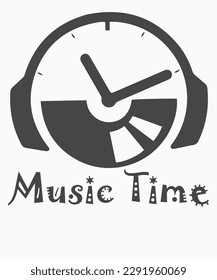 Elemento musical con elementos de reloj en blanco y negro. Ilustración vectorial.
