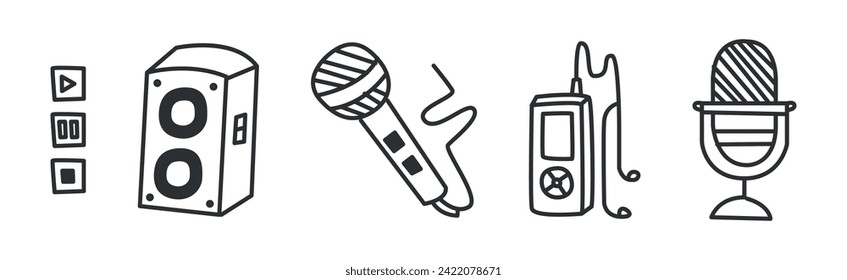 Music Element Line Doodle Style Drawing Vector Set