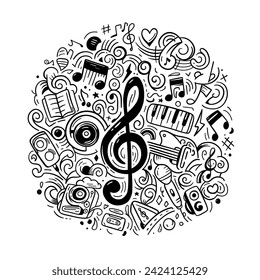 Music element on white background. Doodle style. vector illustration