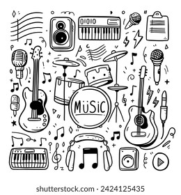 Music element on white background. Doodle style. vector illustration