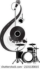 music elements illustration. Musical instruments and items
