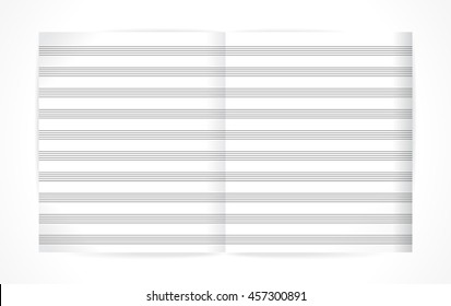 Music empty blank note stave. Notebook for musical notes. Vector illustration isolated on white backgroung