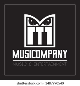 Music & Entertainment company logo design. Piano with eyes and faces in eyeballs. "M" letter logo design.