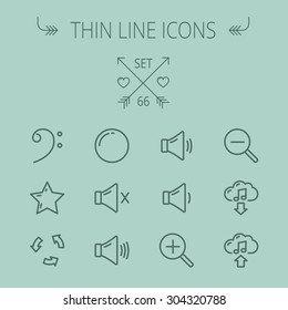 Music and entertainment thin line icon set for web and mobile. Set includes- C-clef, star, replay, stop, volume speaker icons. Modern minimalistic flat design. Vector dark grey icon on grey background Music and entertainment thin line icon set for web and mobile. Set includes- C-clef, star, replay, stop, volume speaker icons. Modern minimalistic flat design. Vector dark grey icon on grey background