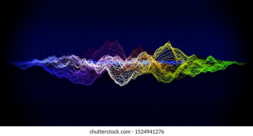 Musik-Equalizer, abstrakter Hintergrund. Farbwellenform im Gitter auf blauem Hintergrund.