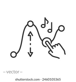 Music Equalizer Icon, Sound Wave Level Control, Mixing Console Fader, Thin Line Web Symbol auf weißem Hintergrund - Editable Stroke Vektorillustration EPS 10