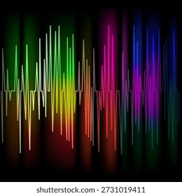 Ecualizador de música de onda de luz. Onda óptica de diferentes colores. Onda de sonido sobre un fondo oscuro.