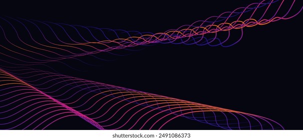Línea de ecualizador de música. Ilustración vectorial de Wave Line Swirl para publicidad, Web, redes sociales, pósters, Anuncios y portadas. Antecedentes para Energía, Eléctrica, Tecnología, Digital, 5G, Ciencia.