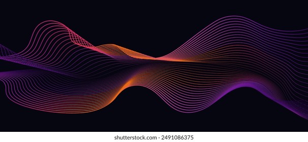 Línea de ecualizador de música. Ilustración vectorial de Wave Line Swirl para publicidad, Web, redes sociales, pósters, Anuncios y portadas. Antecedentes para Energía, Eléctrica, Tecnología, Digital, 5G, Ciencia.