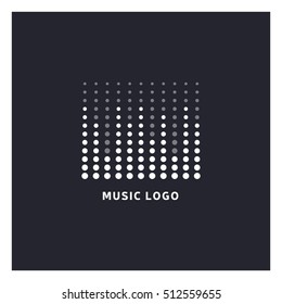 Music equalizer logo. Audio electronic icon. Music waves sign. Dj vector illustration. Black and white radio logo. Music app icon. Minimal player logo on dark background.