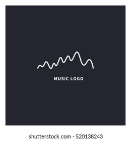 Music equalizer logo. Audio electronic icon. Music waves sign. Dj vector illustration. Black and white radio logo. Music app icon. Minimal player logo on dark background.