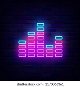 Music equalizer neon sign. Melody vibes. Audio track symbol. Night club party badge. Light signboard. Outer glowing effect. Editable stroke. Vector stock illustration
