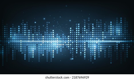Music Equalizer On Dark Blue Background.Waveform Pattern For Music Player, Podcast, Voice Message, Music App. Vector Illustration.