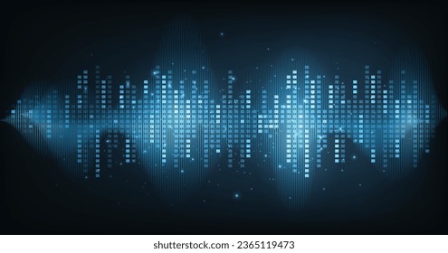 Music equalizer on dark blue background. Waveform pattern for music player, podcast, voice message, music app. Vector illustration.	