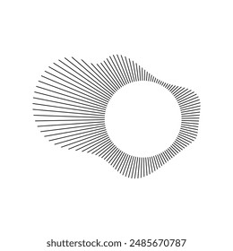 Ecualizador de música y onda de sonido. Ondas de sonido circulares, que representan música de audio, iconos y logotipos para ecualizadores, diseños de espectro radial, patrones de anillo. Ilustraciones vectoriales aisladas sobre fondo blanco.