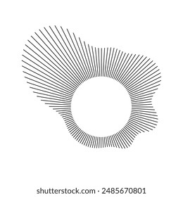 Ecualizador de música y onda de sonido. Ondas de sonido circulares, que representan música de audio, iconos y logotipos para ecualizadores, diseños de espectro radial, patrones de anillo. Ilustraciones vectoriales aisladas sobre fondo blanco.