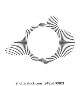Ecualizador de música y onda de sonido. Ondas de sonido circulares, que representan música de audio, iconos y logotipos para ecualizadores, diseños de espectro radial, patrones de anillo. Ilustraciones vectoriales aisladas sobre fondo blanco.
