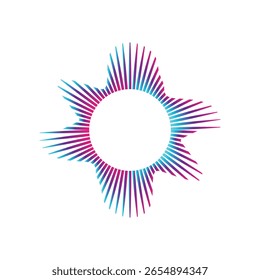 Ecualizador de música y onda de sonido. Ondas de sonido circulares, que representan música de audio, iconos y logotipos para ecualizadores, diseños de espectro radial, patrones de anillo. Ilustraciones vectoriales aisladas sobre fondo blanco.
