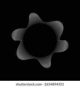 Ecualizador de música y onda de sonido. Ondas de sonido circulares, que representan música de audio, iconos y logotipos para ecualizadores, diseños de espectro radial, patrones de anillo. Ilustraciones vectoriales aisladas sobre fondo blanco.