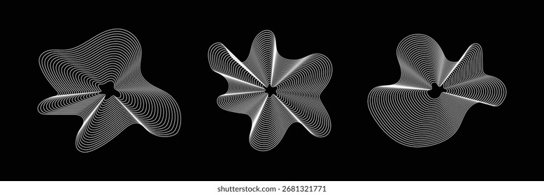 Ecualizador de música y onda de sonido. Ondas de sonido circulares, que representan música de audio, iconos y logotipos para ecualizadores, diseños de espectro radial, patrones de anillo. eps 10