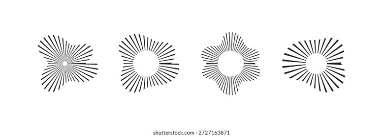 Ecualizador de música y onda de sonido. Ondas de sonido circulares, que representan música de audio, iconos. voz, iconos y logotipos para ecualizadores, patrones de anillo aislados sobre fondo blanco. Ilustraciones vectoriales.