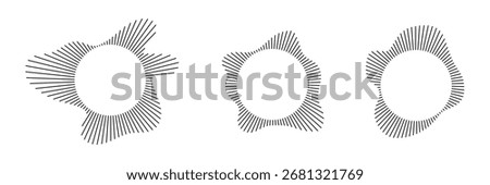 Music equalizer and sound wave. Circular sound waves, depicting audio music ,icons and logos for equalizers, radial spectrum designs, ring patterns. eps 10