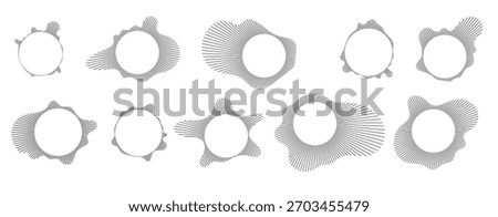 Music equalizer and sound wave. Circular sound waves, depicting audio music,icons and logos for equalizers, radial spectrum designs, ring patterns. Vector illustrations isolated on white background.