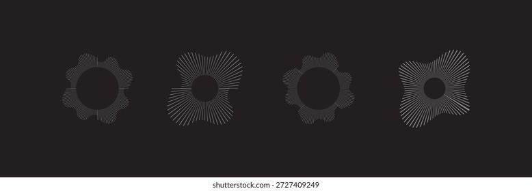 Ecualizador de música y onda de sonido. Vector de ondas sonoras circulares. Iconos de música de amplitud Acústica. Símbolos de ultrasonido de infrasonido, velocidad del sonido.