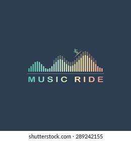 Music equalizer symbol. Colorful wave with surfer. Radio advertising concept. Eps10 vector illustration.
