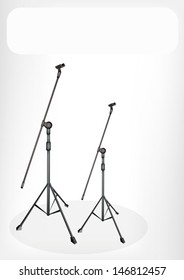 Music Equipment, Illustration of Two Modern Microphone Stand with White Label for Copy Space and Text Decorated 