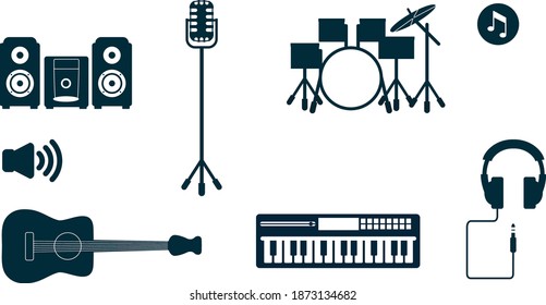 Satz für Musikausrüstung, Vektorgrafik-Flachbild