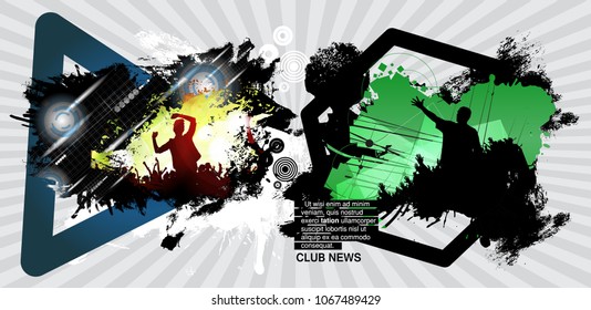Music event background with dancing people