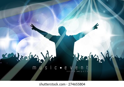 Music event background. Dancing people, vector