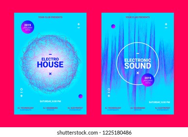 Music Event Banner. Techno Sound Wave Poster. Vector Amplitude of Dotted Lines. Wave Music Equalizer Concept. Promotion of Night Event. Poster for Announcement of Dj Performance. Flyer for Dance Event
